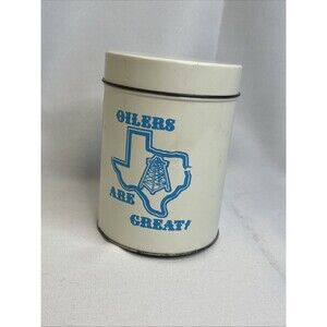 vintage Houston Oilers commemorative tin container "Oilers are great!" retro